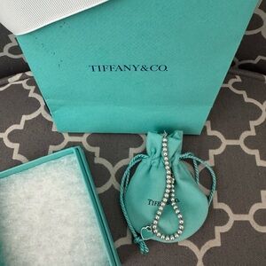 Tiffany & Co. Sterling Silver Bead Bracelet with Heart Charm in Tiffany Blue
